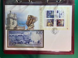 Banknotenbrief - Portugal - 100 escudos mit Block