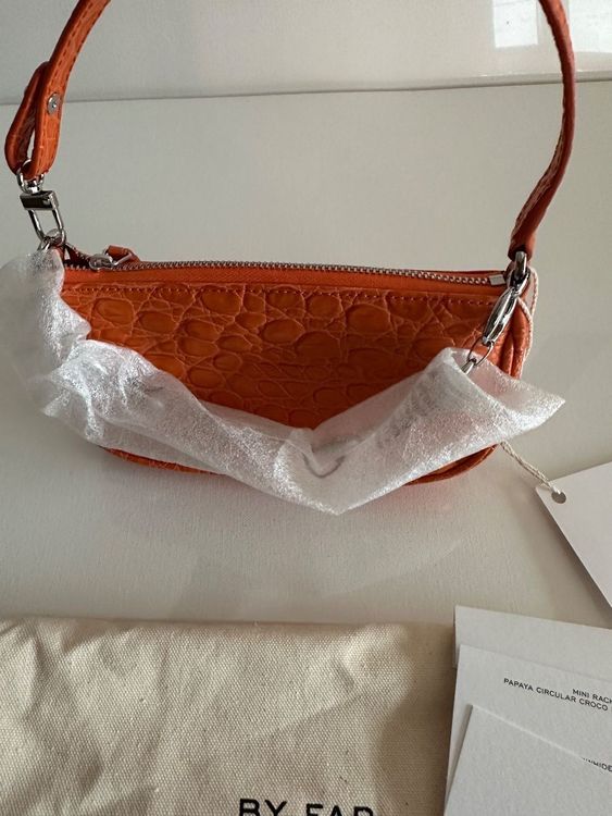 NEW By Far Mini Rachel Shoulder Orange Papaya Bag (Neu und