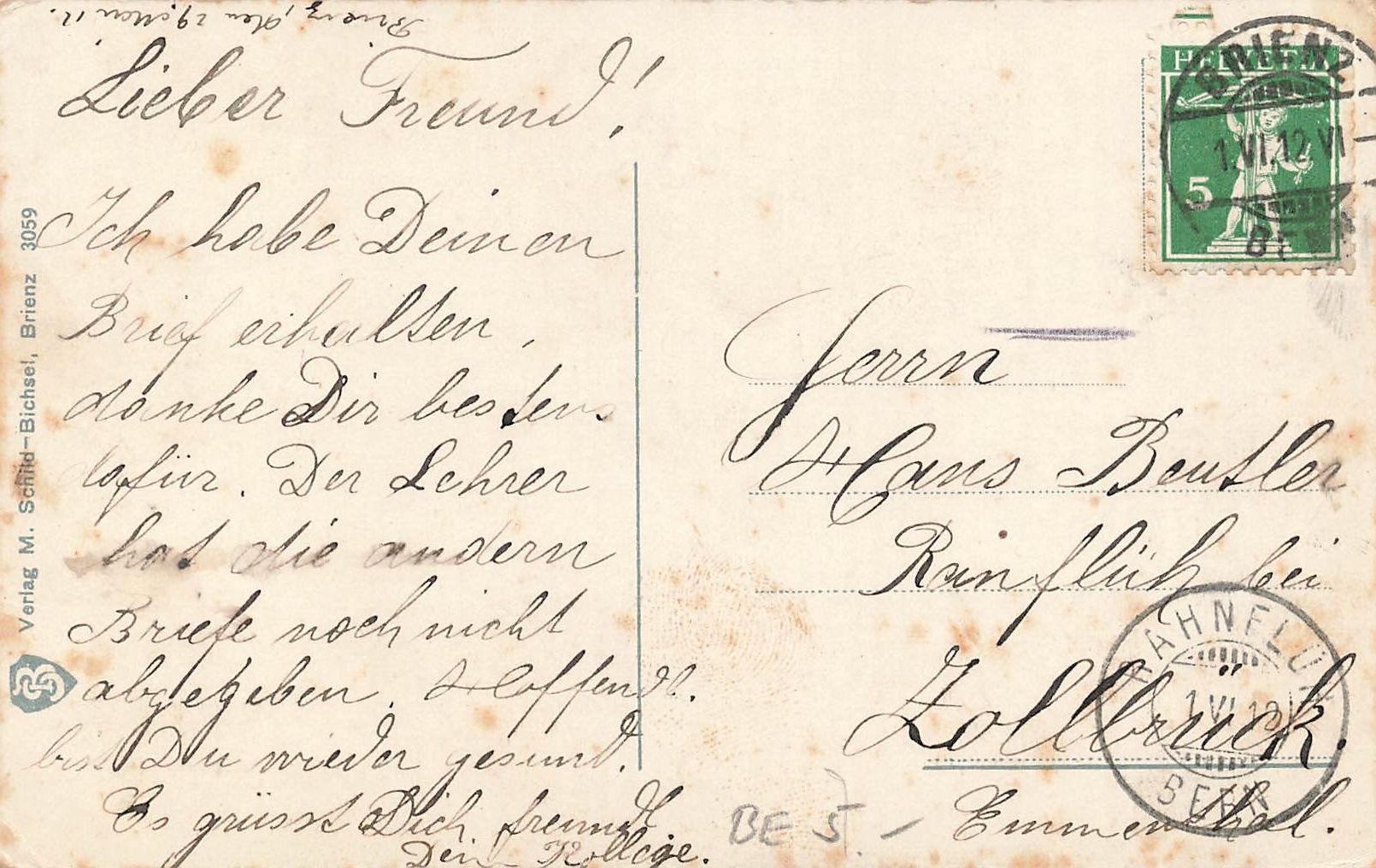 Cartoline postali: Brienz BE Gesamtansicht See mit Boot – Usato da Biasca venduto da Blenio71 1