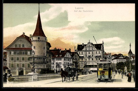 Cartoline postali: Luzern, Strassenbahn auf der Seebrücke – Usato da Berlin venduto da bartko-reher