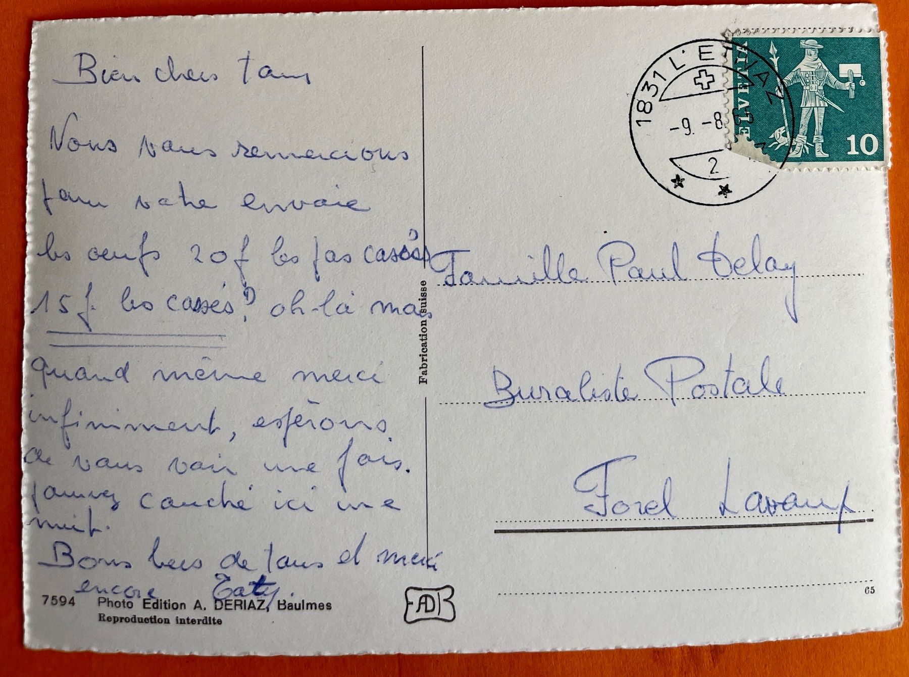 Cartoline postali: L'ETIVAZ - CHALET BELLEVUE 1965 – Usato da Lutry venduto da Ediego 1