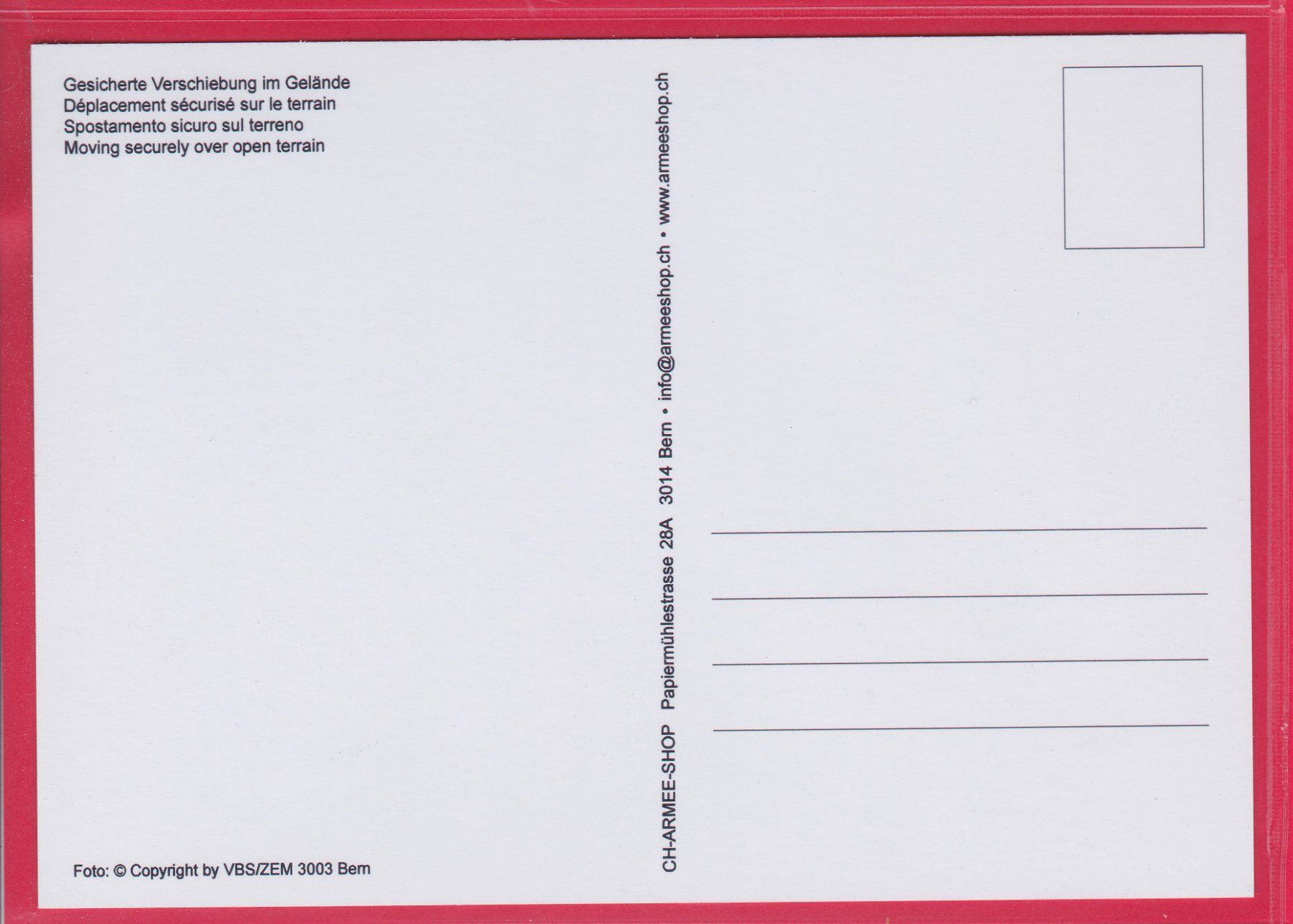 Cartoline postali: GESICHERTE VERSCHIEBUNG IM GELÄNDE – Usato da Oberrieden venduto da Gebirgsstelze 1