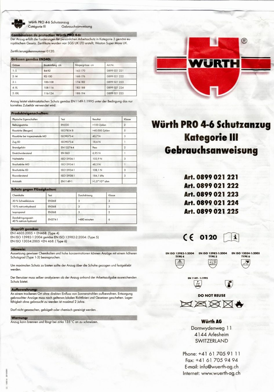Jumpsuits: Salopettes de protection jetable Wurth mod. 4/5/6. Taille L – Neu und originalverpackt aus Travers von pelayoo77 3