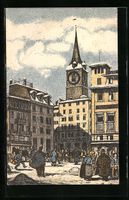 Künstler-AK Zürich, Ortspartie, 1913