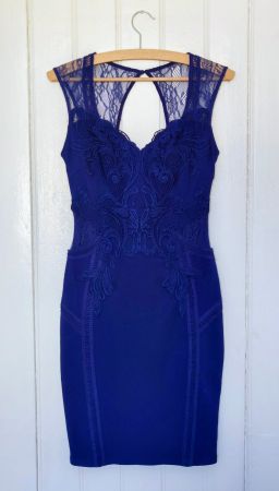 Lipsy London Damen Kleid Blau Spitze Elegant ~36-38