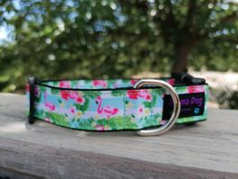 Hundehalsband 2,5cm breit mit Flamingos" handgemacht