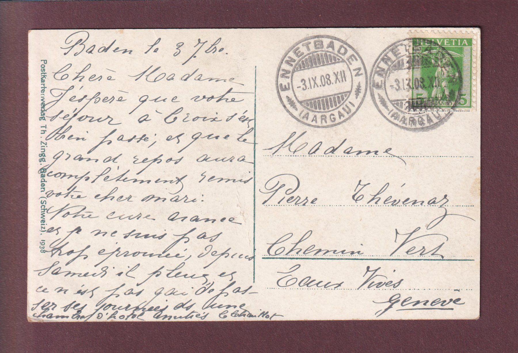 Cartes postales: BADEN - Teilansicht - 1908 – D'occasion à Pully par nicecards 1