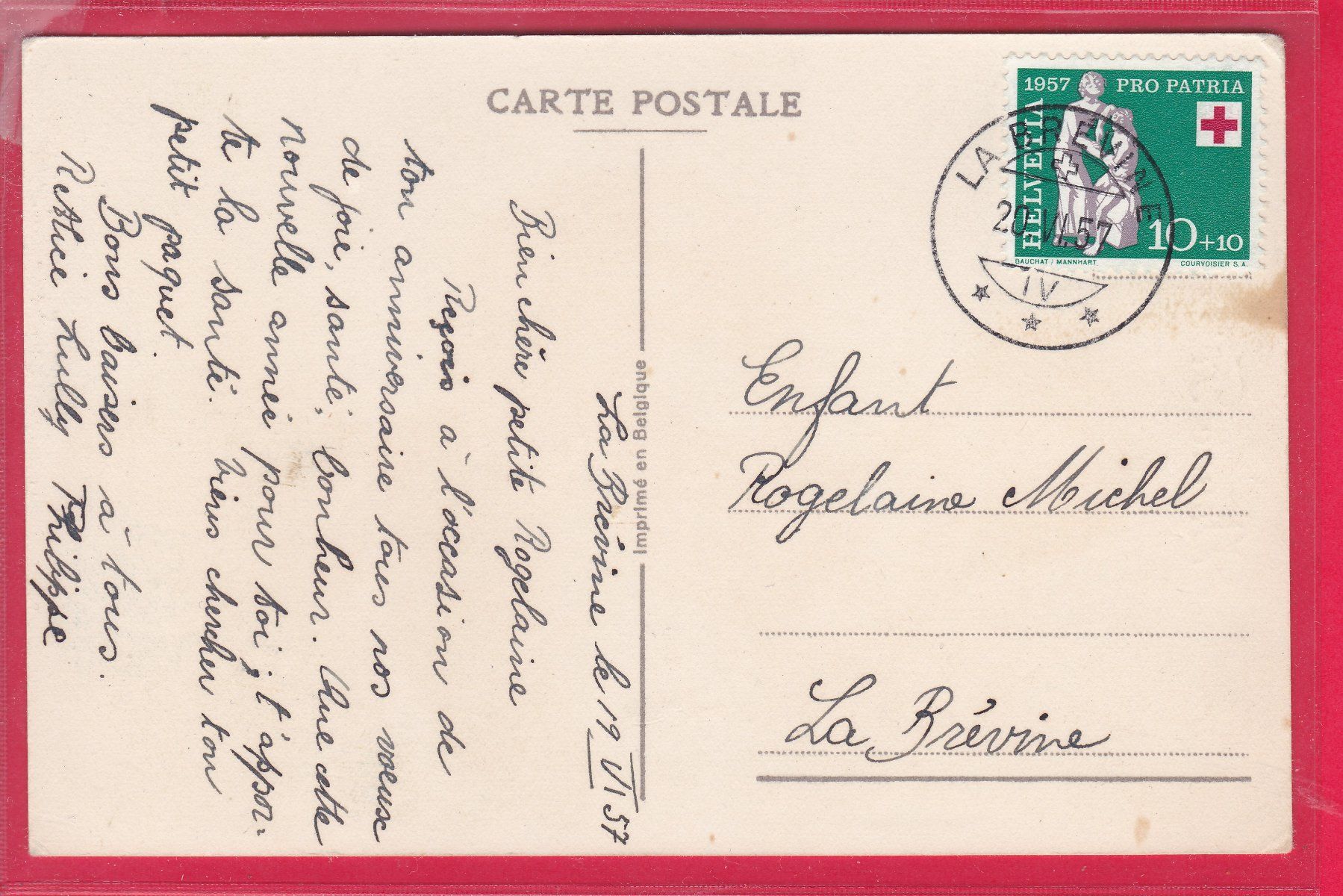 Cartoline postali: BONNE FETE, 20.6.1957 – Usato da Oberrieden venduto da Gebirgsstelze 1