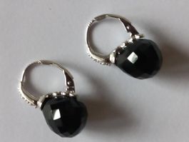 Silber Ohrhänger mit Onyx Stein Silber rohdiniert