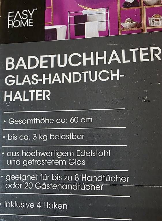 Aldi Portasciugamani: Badetuchhalter Glas-Handtuchhalter – Nuovo e nell'imballaggio originale da frick venduto da Anina20 1