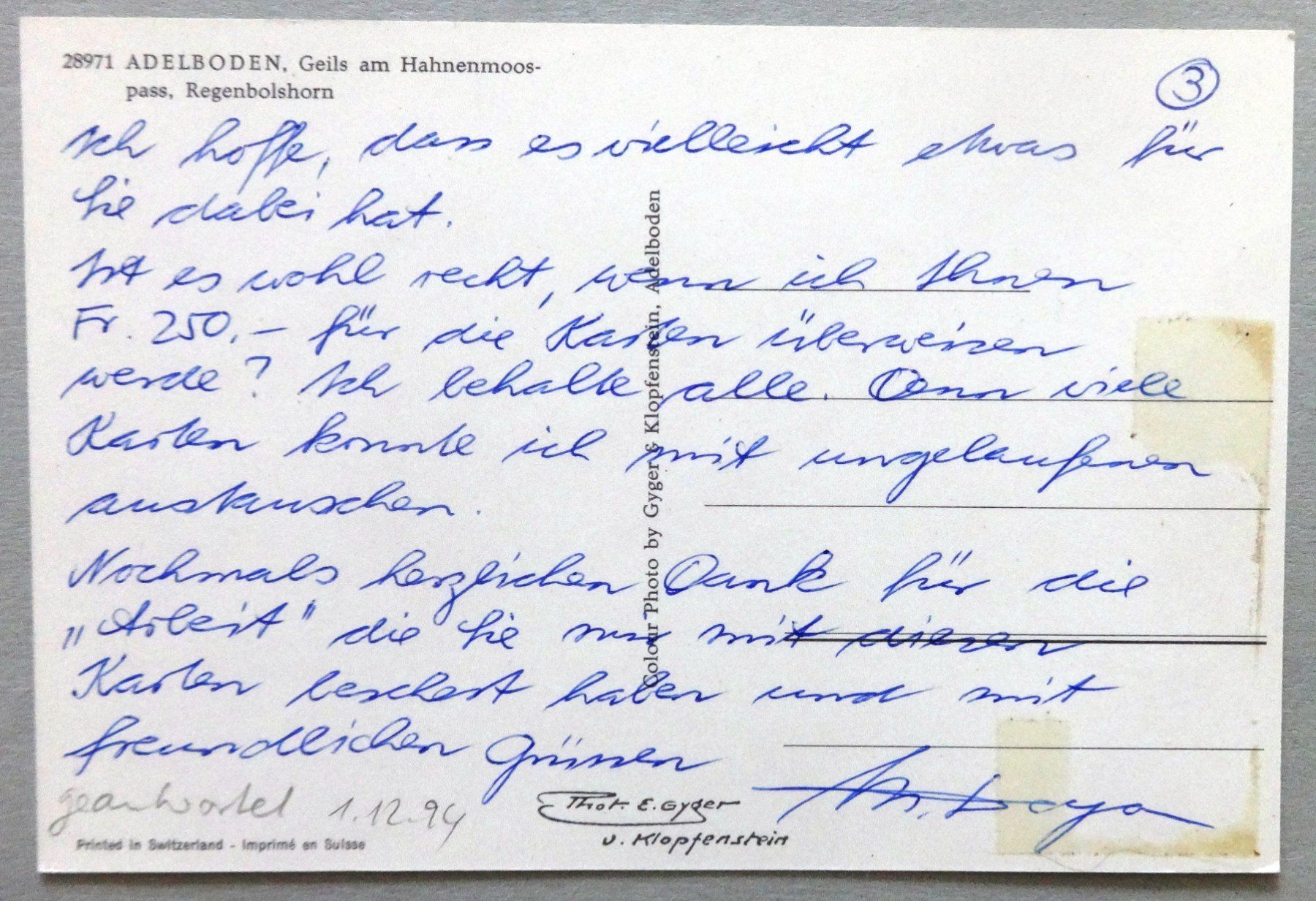 Cartoline postali: Adelboden, Geils am Hahnenmoospass – Difettoso da Fétigny venduto da Billy2miny 1