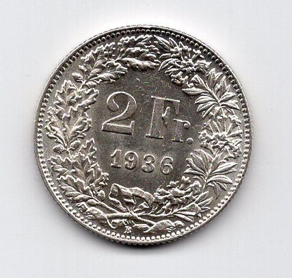 Alle Münzen: (1282) CH, 2 Franken, 1936, top stgl – Gebraucht aus Rüthi (Rheintal) von erdnuessli1