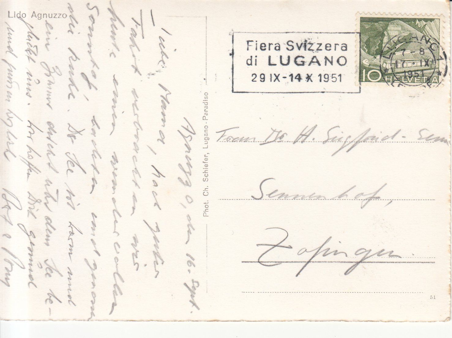 Cartoline postali: Agnuzzo Lido 1951 – Usato da Bürglen TG venduto da StampGraf 1