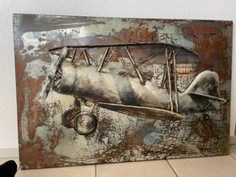 Vintage Wandbild Flugzeug Metallbild Deko Loft Stil, Top!