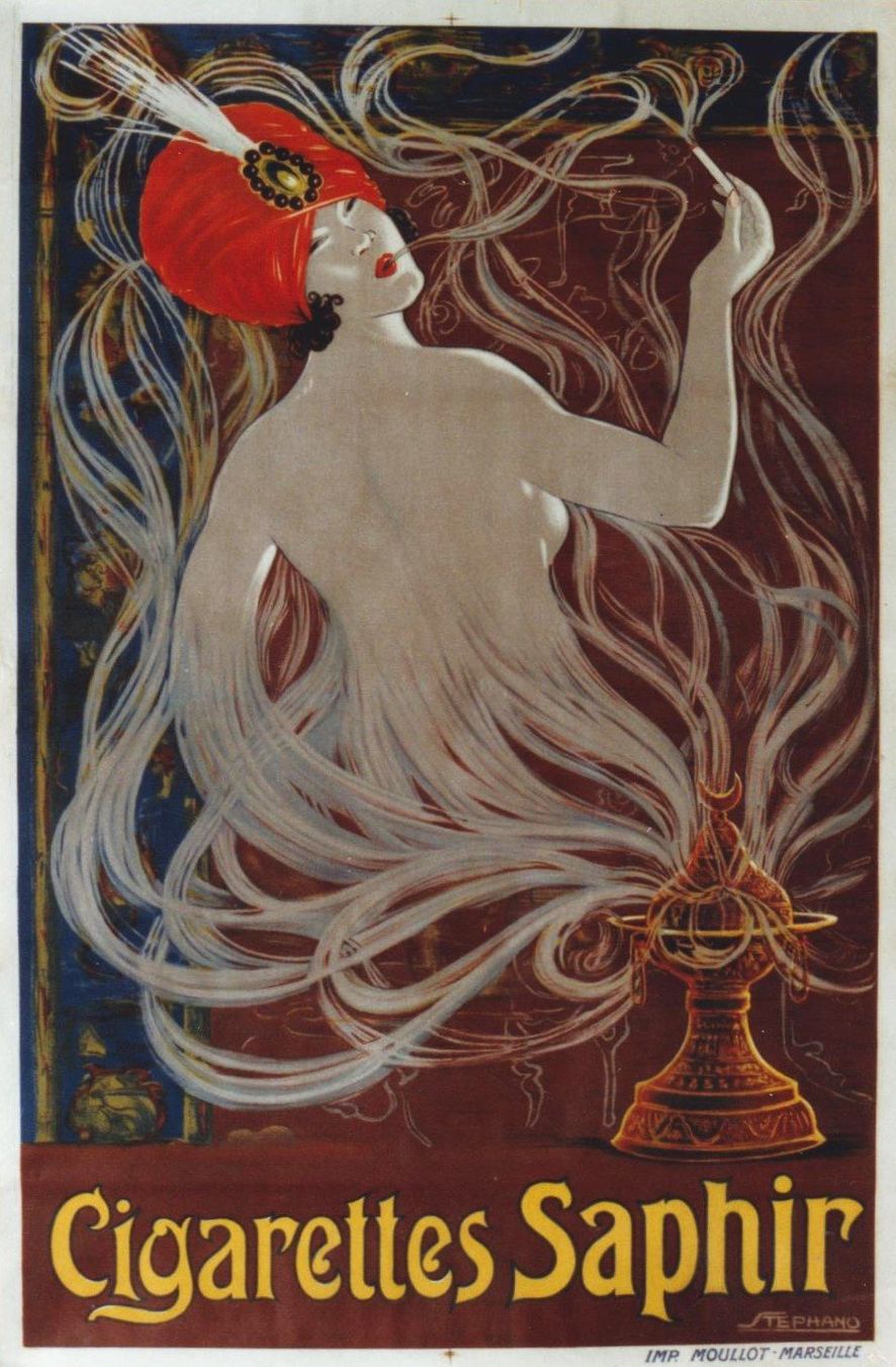 Poster & Bilder: CIGARETTES SAPHIR ORIENTAL NUDE 1910 - Affiche originale – Gebraucht aus Blonay von postercollection