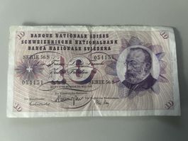 10 Franken 1951 Serie 56 S Banknote guter Zustand
