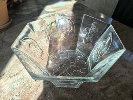 Glasschale mit Fruchtmotiv achteckig Top Zustand Gross 13x25