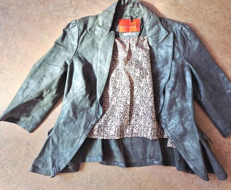 LEDERJACKE JACKE LEDER BLAZER 36 S GRAU RÜSCHEN TOP zu ROCK