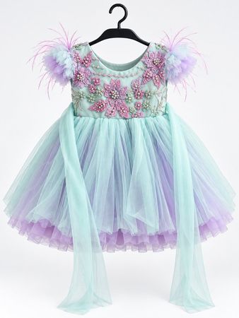 Traumhaftes Baby Festkleid 9–12 Monate – Tüllkleid Mint/Lila