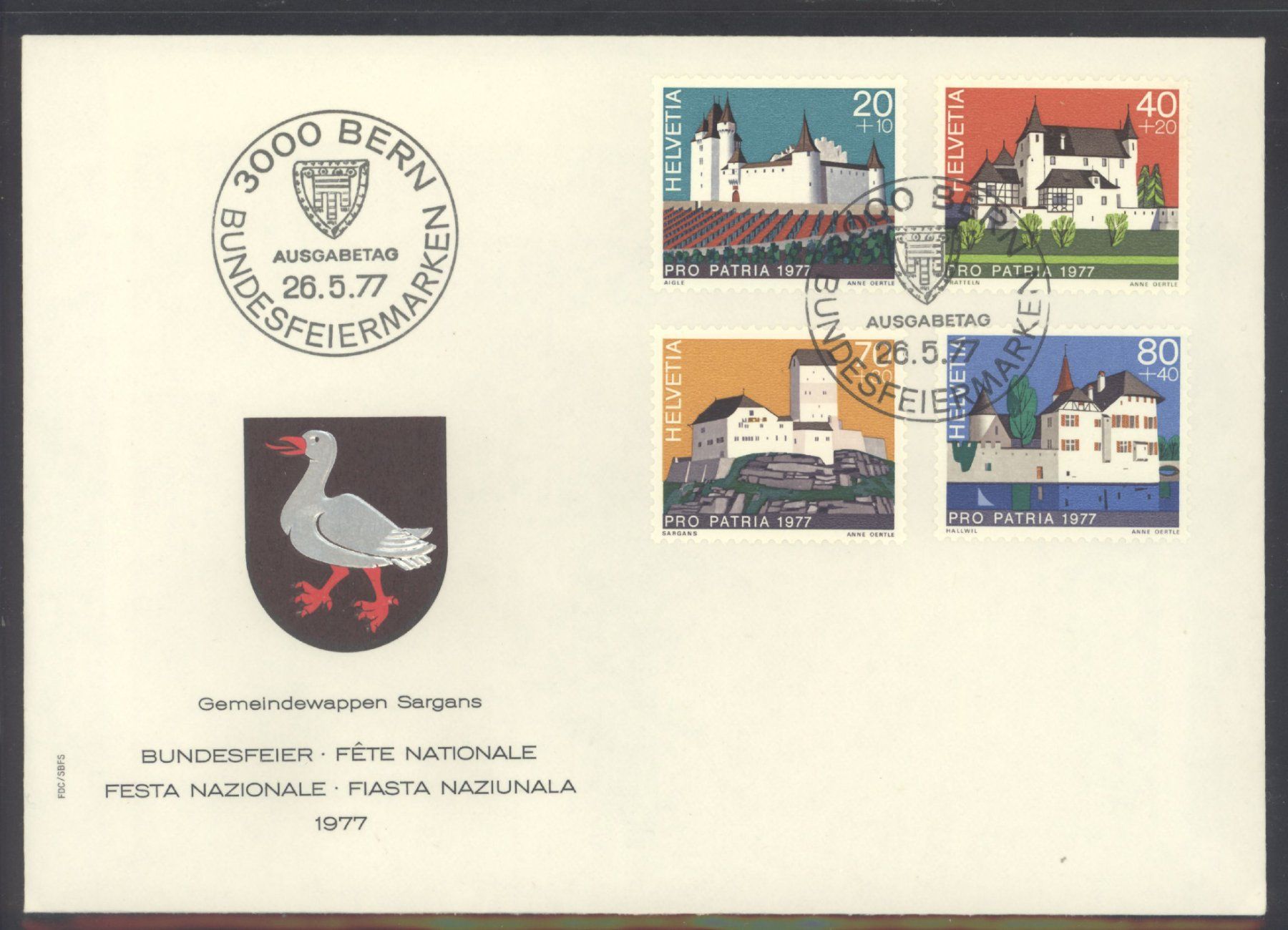 Tutti i francobolli: 1977, Pro Patria, FDC – Usato da Willisau venduto da Vollstempel