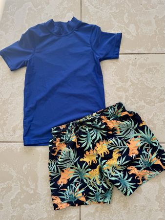 Boys Swim Set Dino Tropical Print Summer Fun ☀️