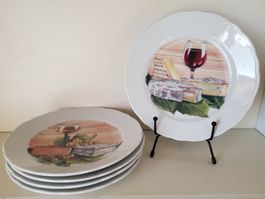 5 assiettes décor vin et fromage