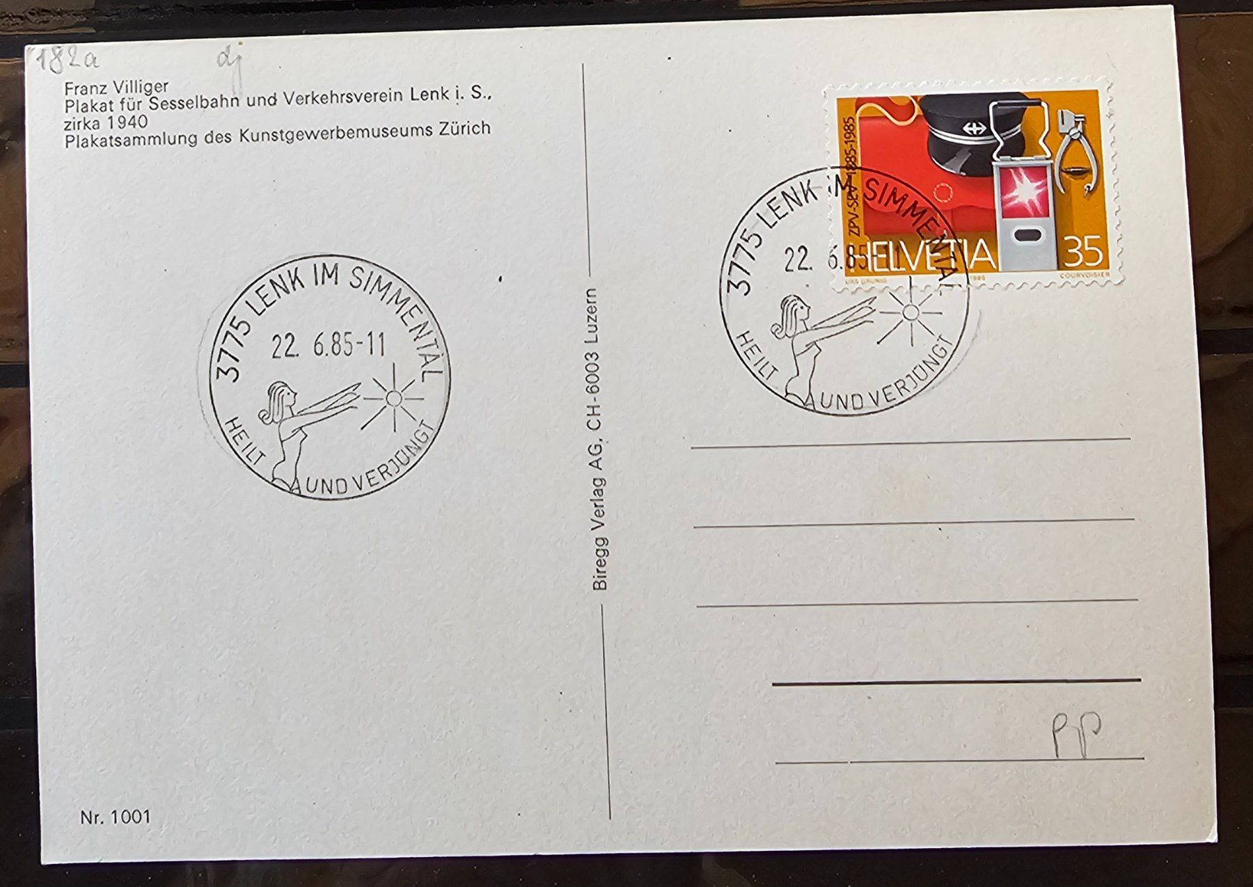 Cartoline postali: Postkarte mit Sst LENK 22.6.85 – Nuovo (secondo la descrizione) da Les Valettes venduto da Nuba1 1