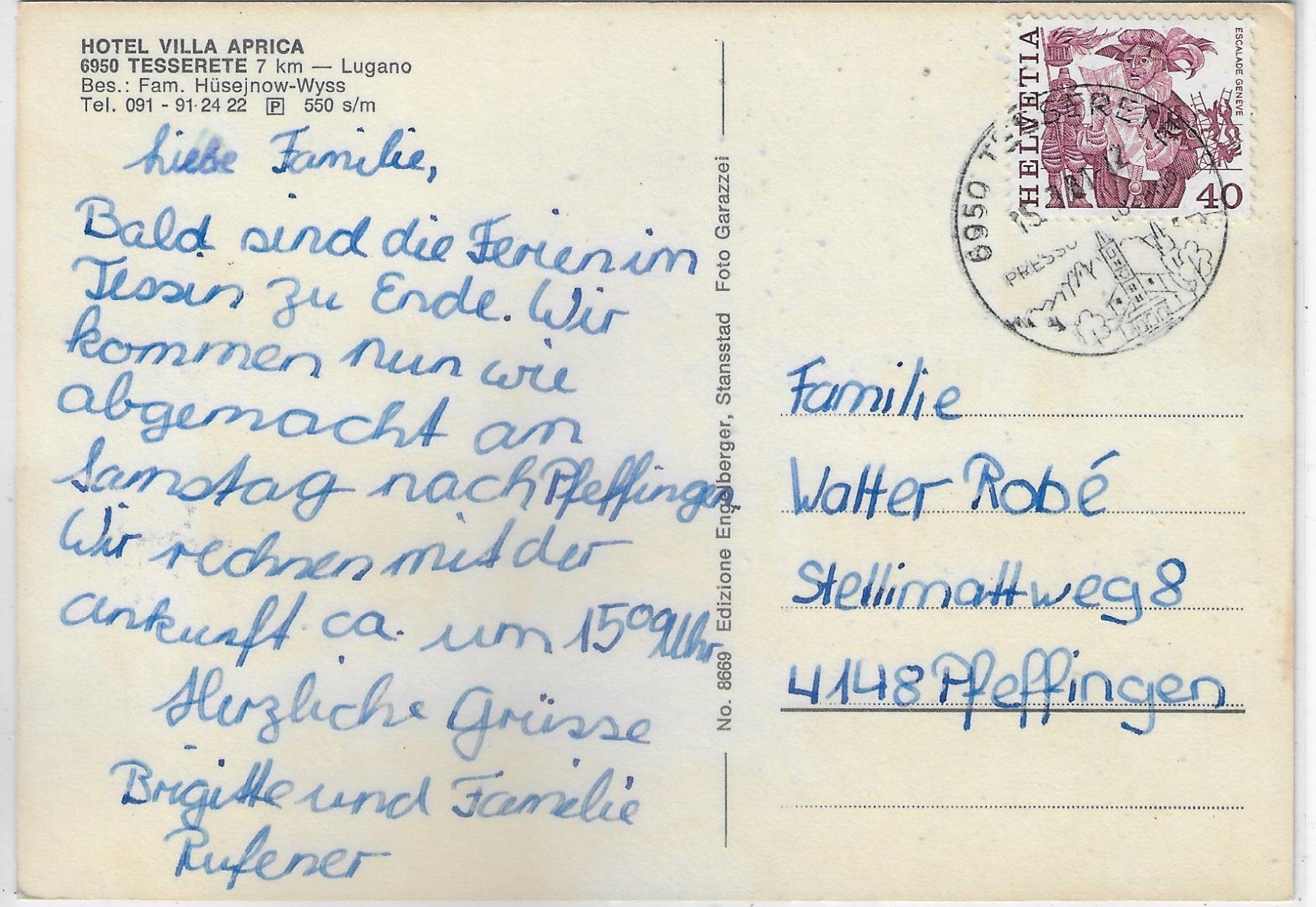 Cartoline postali: Hotel Villa Aprica - Tesserete – Usato da Ettingen venduto da Kartenplanet 1