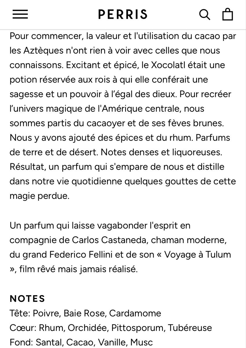Parfums & Eau de Toilette: EDP Cacao Aztèque by Perris (decant) – D'occasion à Genève par StaceyH 3