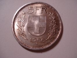 Münze Schweiz 5.- Franken 1966, Silber