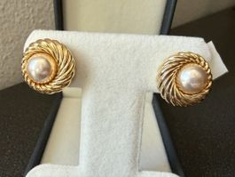 ✨”David Grau” Vintage Goldfarbene Ohrringe mit Perlen, Clips