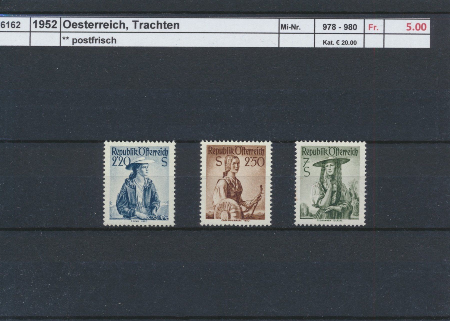 Alle Briefmarken: 1952 Österreich, "Trachten",  ** postfrisch – Neu (gemäss Beschreibung) aus Winterthur von Zupogeru