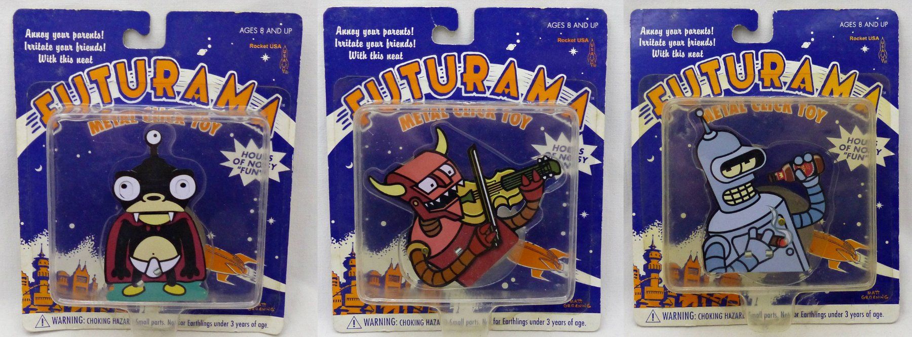 Statuette: FUTURAMA METAL CLICK TOYS BENDER NIBBLER DEVIL SET 2001 – Nuovo e nell'imballaggio originale da Lugano venduto da YouWantUS
