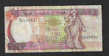 Banconote: Malta  2  Liri  Gebraucht – Usato da Gordola venduto da coinsandnotes