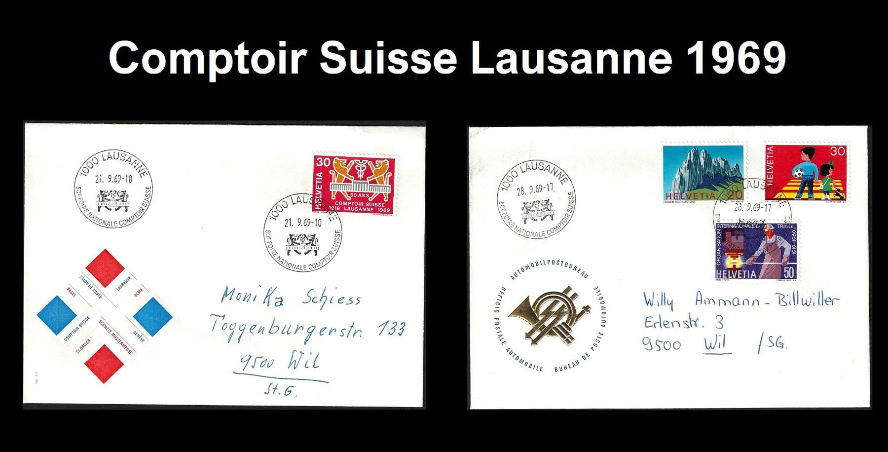 Alle Briefmarken: 2 Belege Comptoir Suisse 1969 – Gebraucht aus Baar von miam8