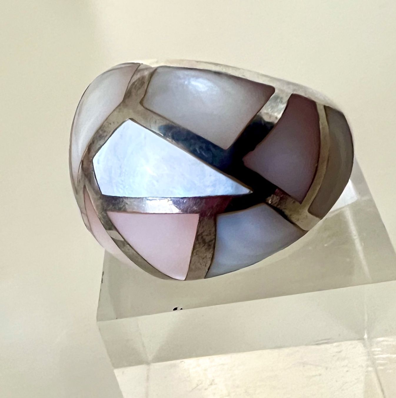 Ringe: Silber 925 - Architektonischer Designer Ring mit Perlmutt – Gebraucht aus Ruswil von artbyhand 3