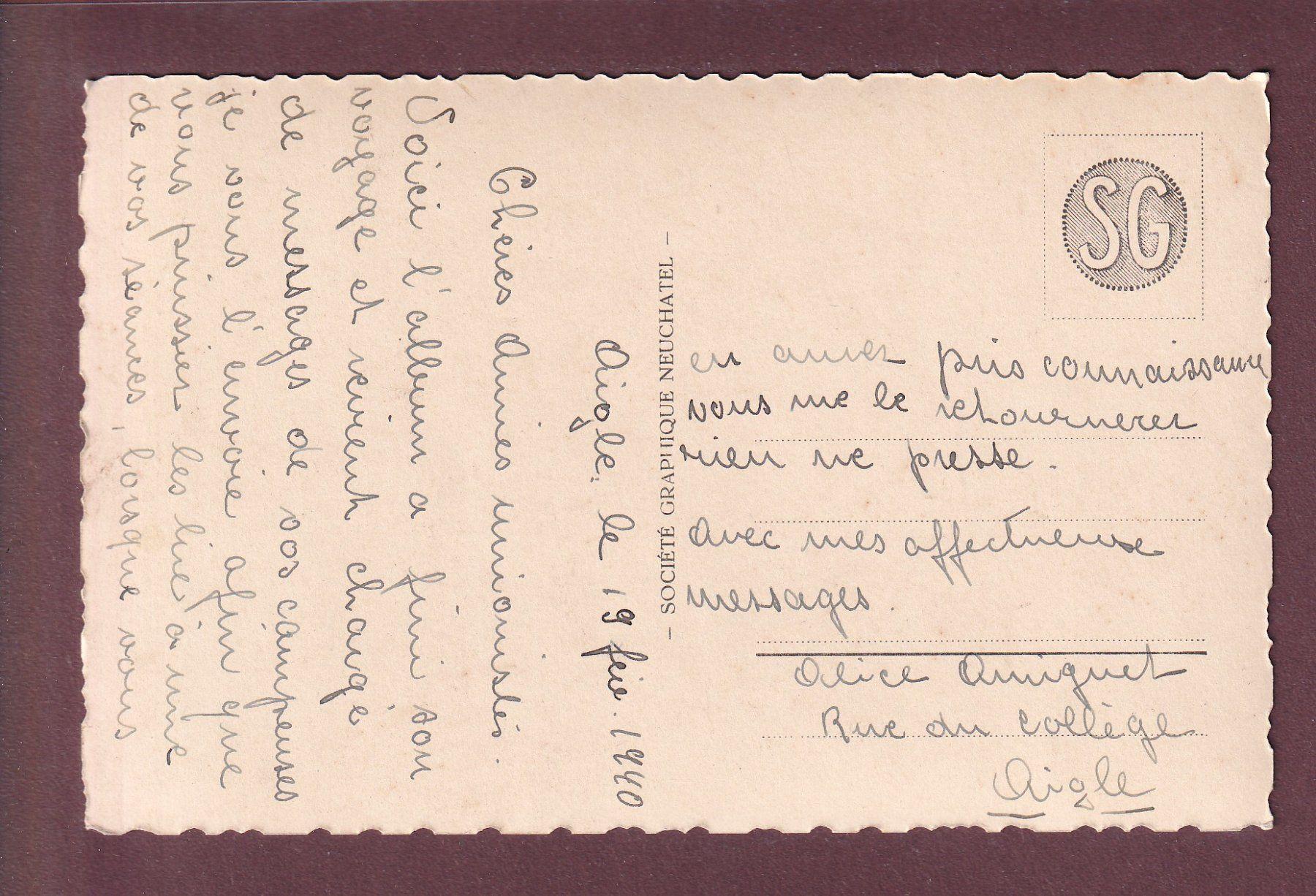 Ansichtskarten: AIGLE - Le Prieuré - 1940 – Gebraucht aus Pully von nicecards 1