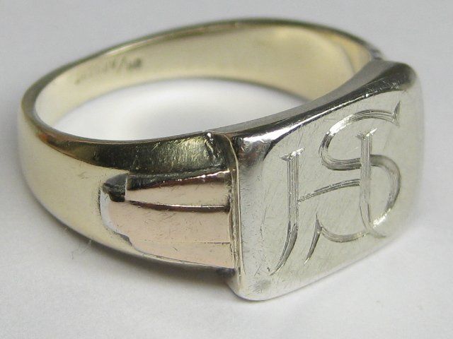 Anelli: Antik Ring Silber geprüft teilvergoldet Monogramm SH / Gr.59 – Usato da Ermatingen venduto da Decovin 1