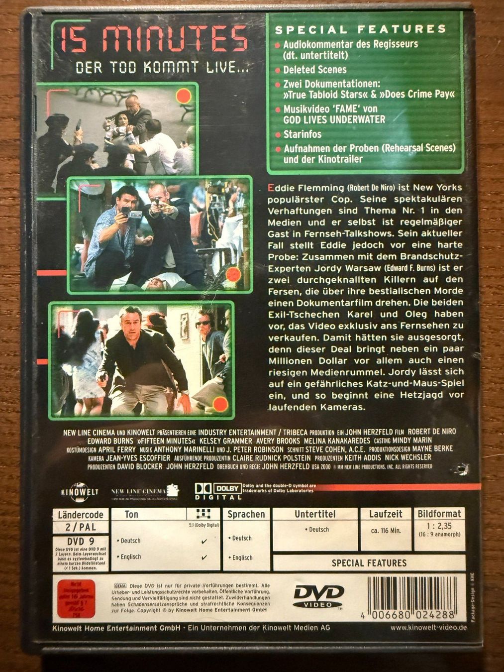 Tutti i DVDs: 15 Minutes - Der Tod kommt live – Usato da Zürich venduto da FilmFreunde 1