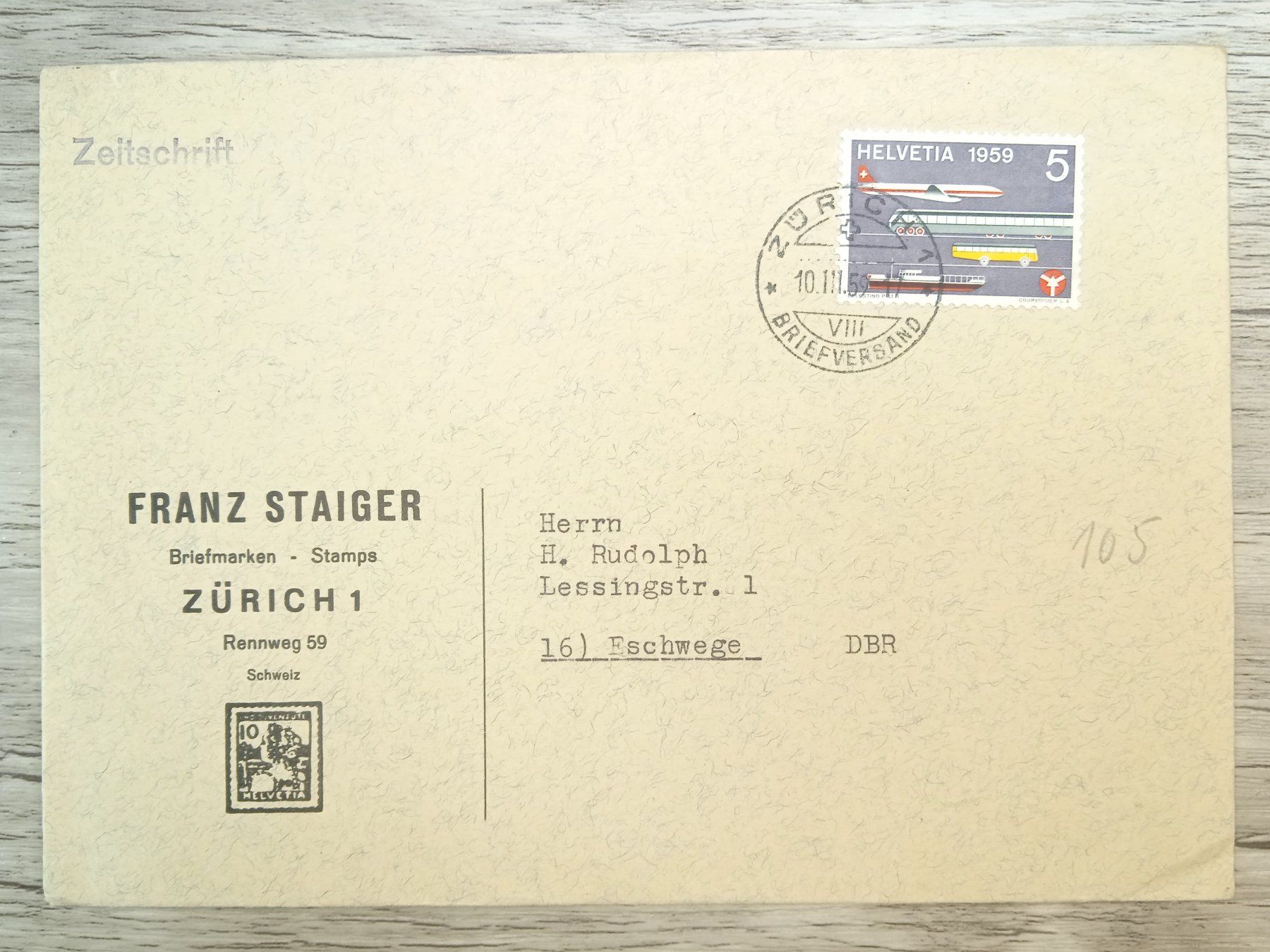Tutti i francobolli: TR69 Enveloppe + Timbre Suisse 1959 – Usato da Cousset venduto da Patrick_Collections