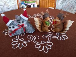 Weihnachtsfiguren Set Katze und Eichhörnchen 3-teilig