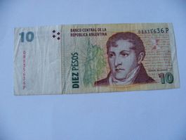 Banknote Argentinien 10 Pesos, Manuel Belgrano, gebraucht