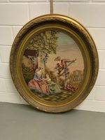 Ovales Bild Stickerei Goldrahmen Rokoko Barock Wandbild Vint
