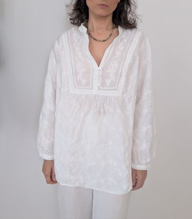 Bluse weiss Stickerei Baumwolle Damen Grösse M/L