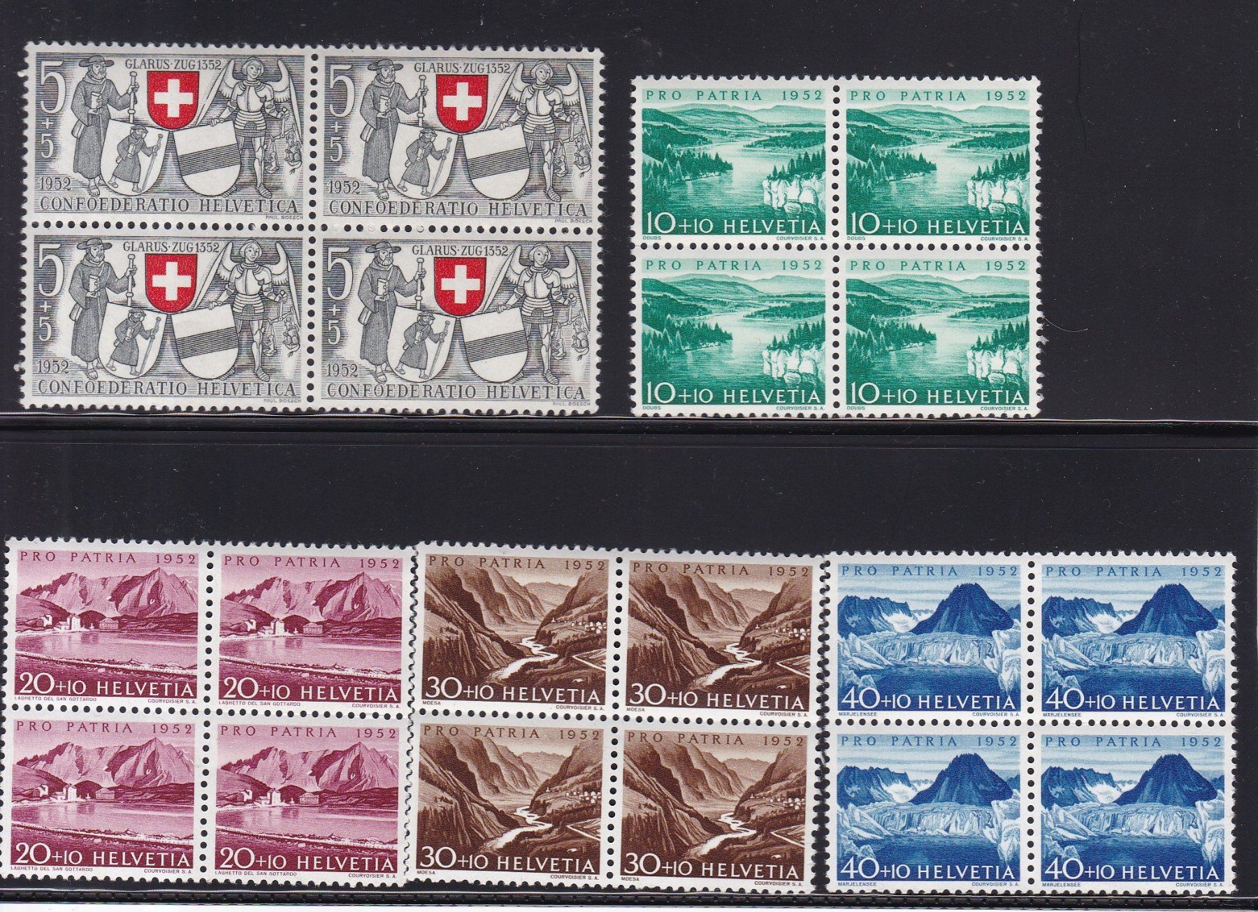 Alle Briefmarken: 27 Stk. Pro Patria Viererblocks ab 1939, postfrisch – Gebraucht aus Münchwilen AG von Nesar 2