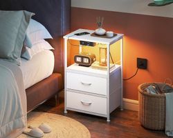 Nachttisch Weiß USB Steckdose LED 2 Schubladen 40x30x60