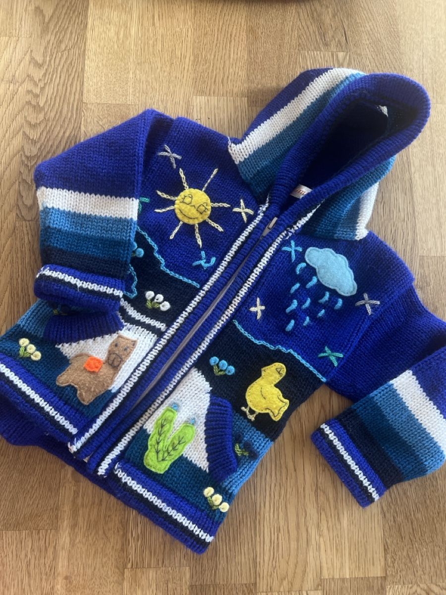 Giacche & Cappotti: Kinder Strickjacke mit Kapuze blau ca. gr.76 – Usato da Luterbach venduto da vatab