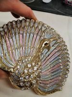 Vintage Gürtelschnalle Pfau Messing Strass