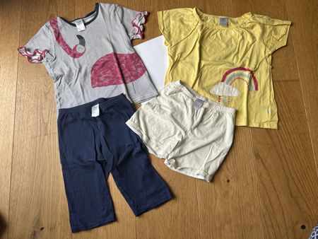 Mädchen Pyjama Set 4 Teile Flamingo Regenbogen Gr. 104/110