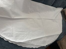 Handbestickte Tischdecke, Baumwolle, Vintage, oval 174x186cm